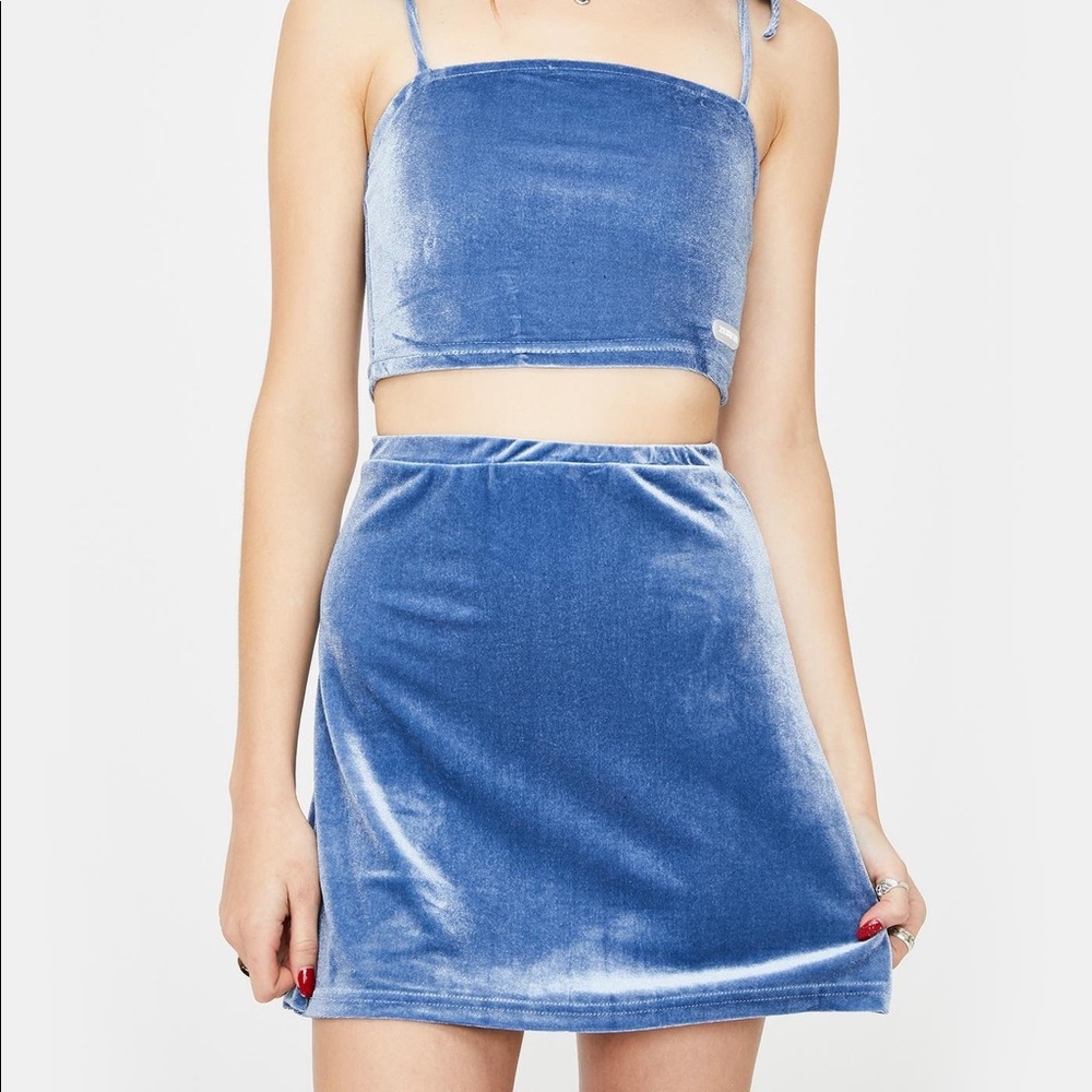 Sky Blue Velvet Skirt Set